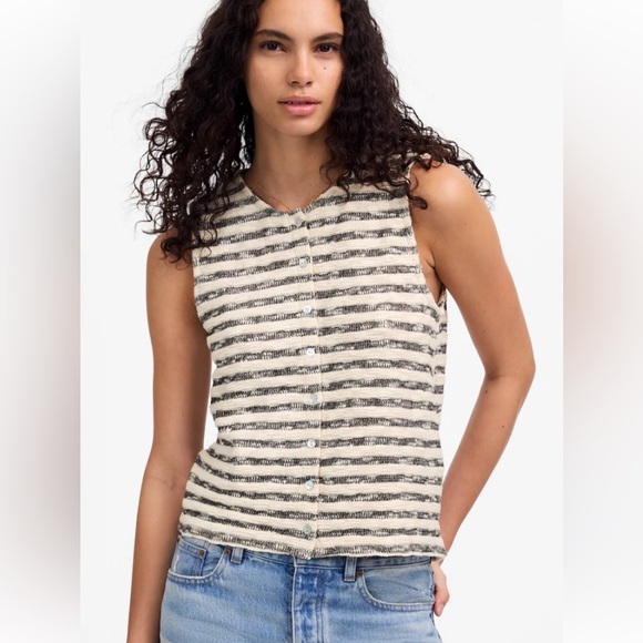 Madewell Striped Button-Front Knit Tank Top – Size M - Picture 1 of 6